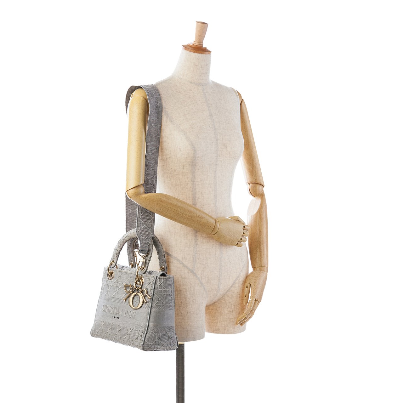 Dior Medium Canvas Cannage Lady D Lite Grijs