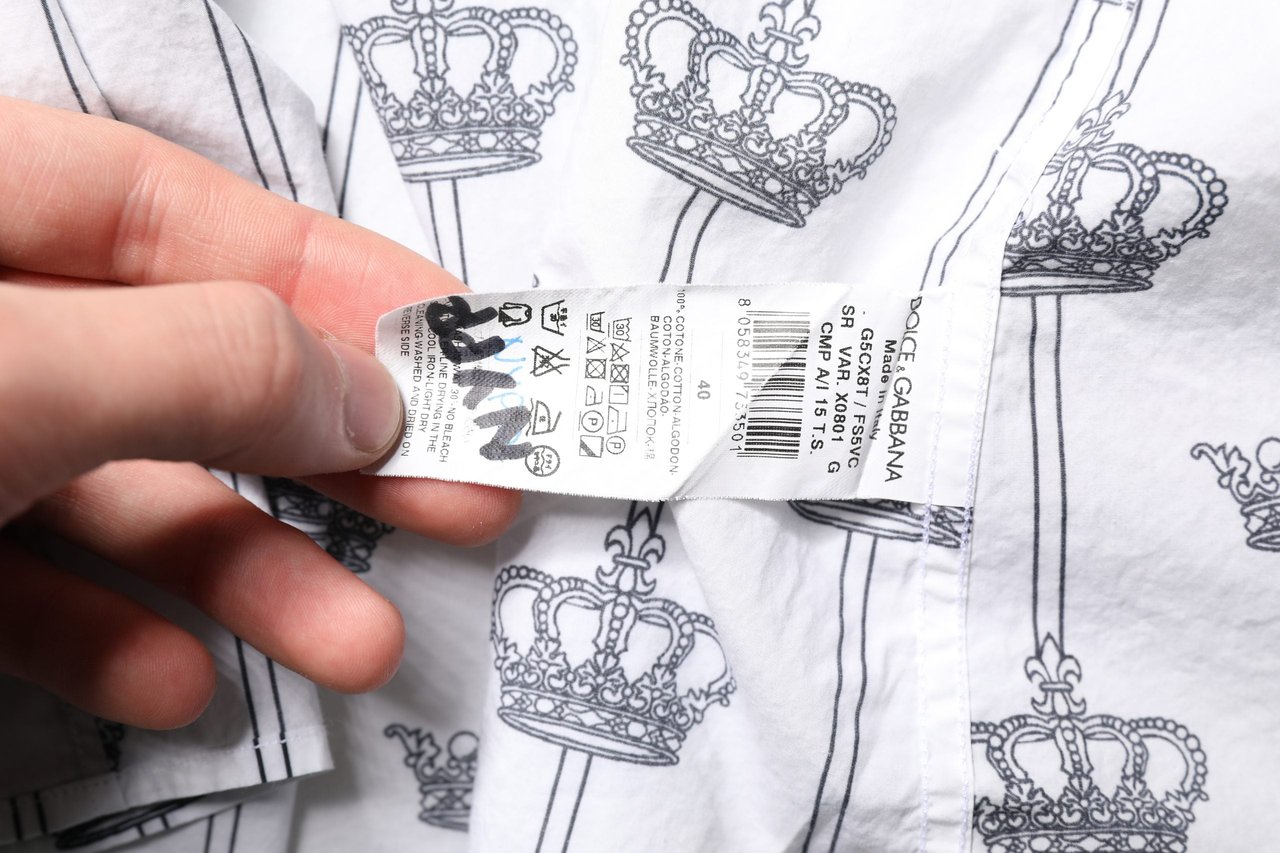 Dolce & Gabbana White GOLD Crown Cotton Dress Formal Shirt Goud