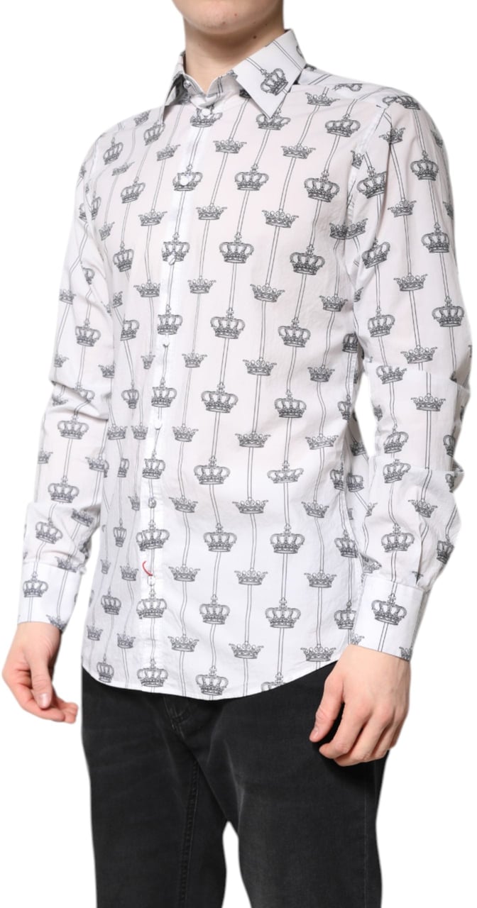 Dolce & Gabbana White GOLD Crown Cotton Dress Formal Shirt Goud