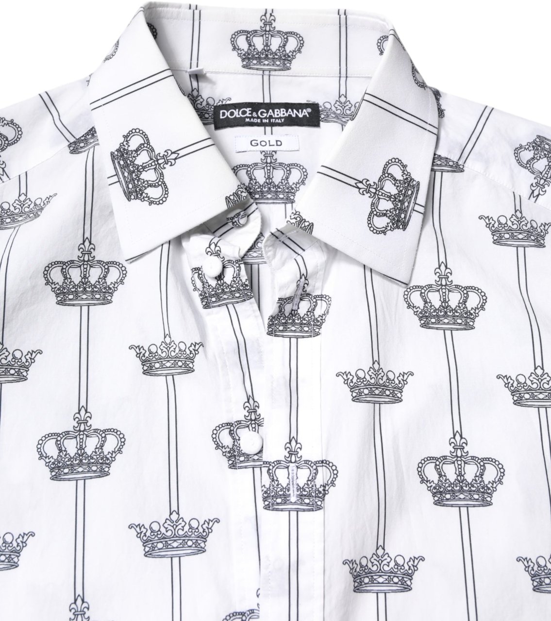 Dolce & Gabbana White GOLD Crown Cotton Dress Formal Shirt Goud