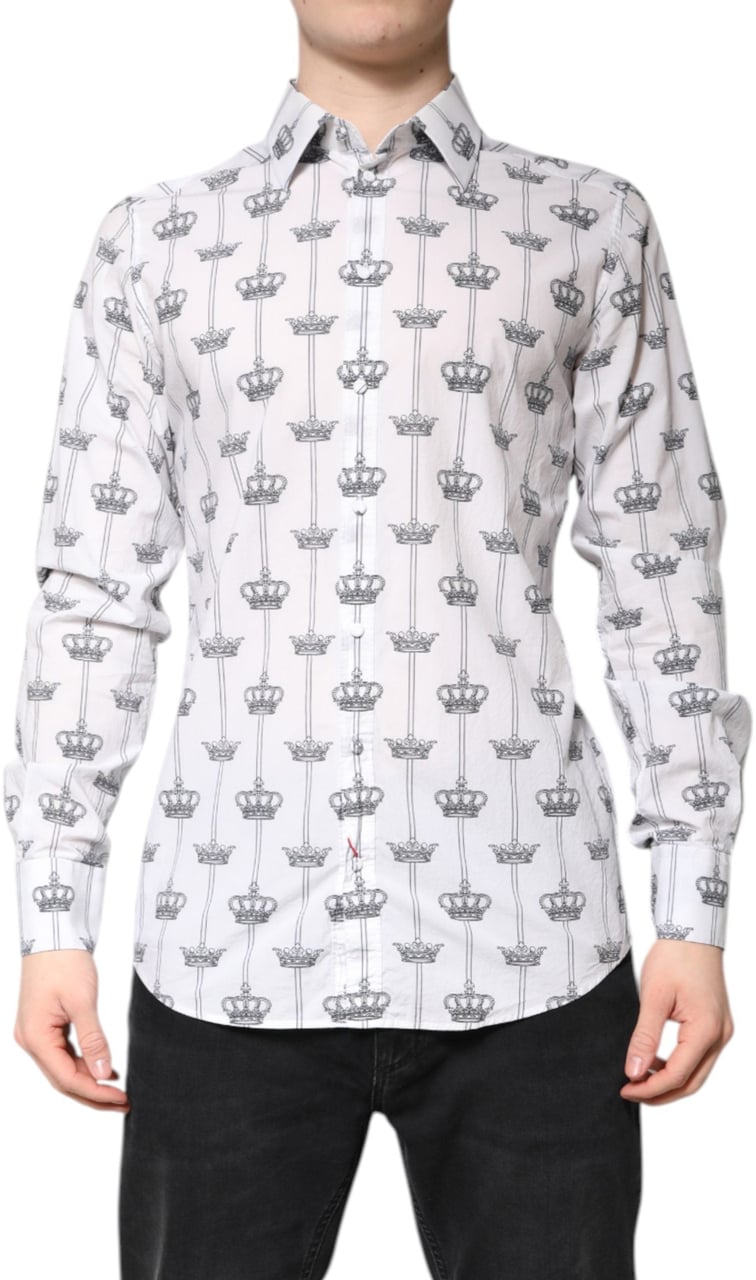 Dolce & Gabbana White GOLD Crown Cotton Dress Formal Shirt Goud