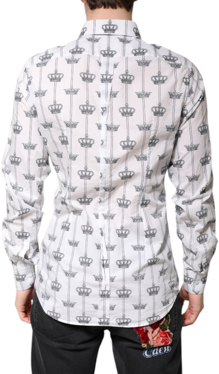 Dolce & Gabbana White GOLD Crown Cotton Dress Formal Shirt Goud