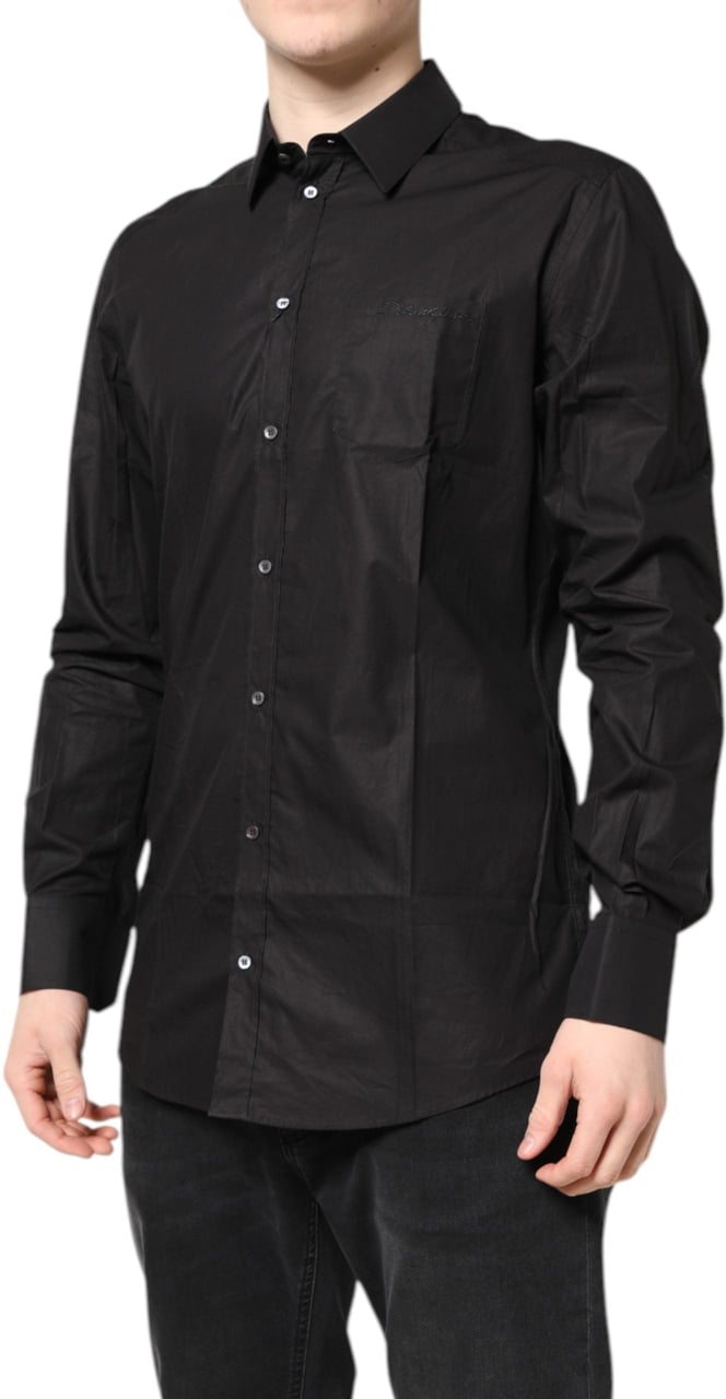 Dolce & Gabbana Black GOLD Cotton Collared Formal Dress Shirt Zwart