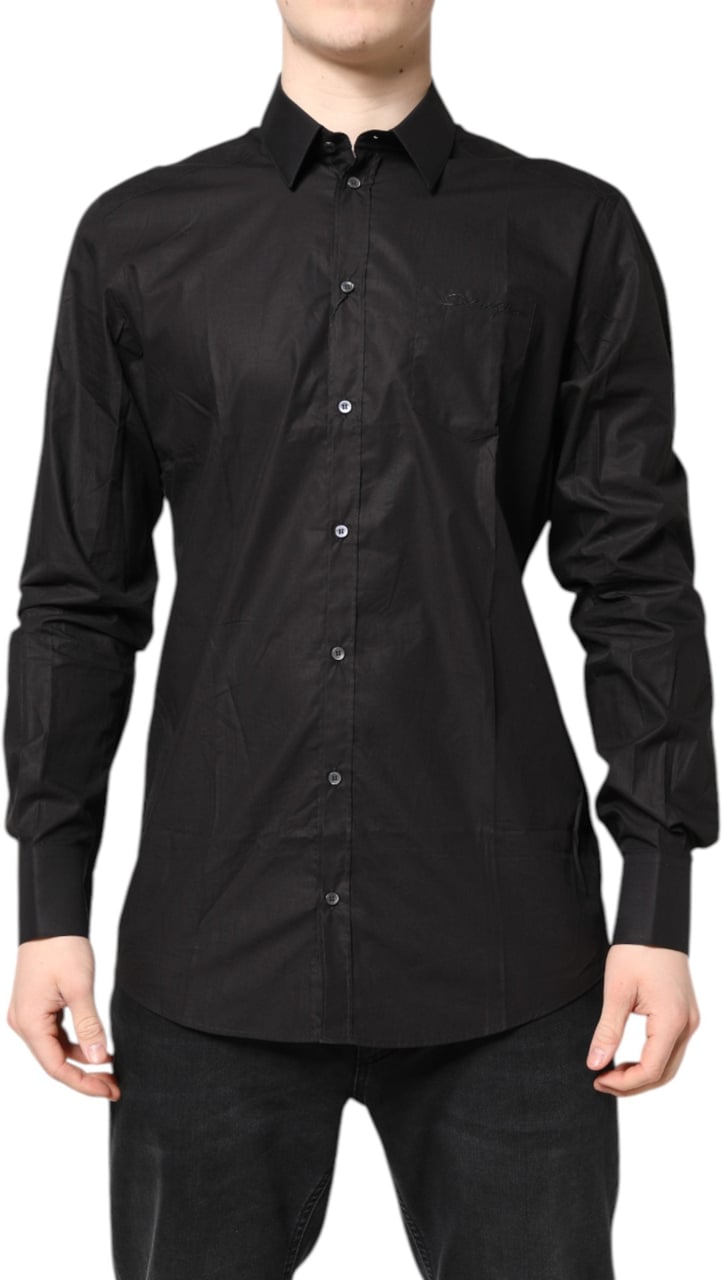 Dolce & Gabbana Black GOLD Cotton Collared Formal Dress Shirt Zwart