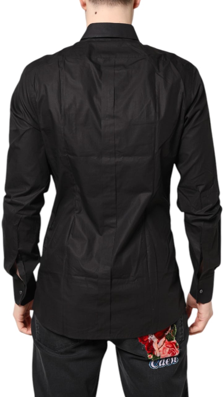 Dolce & Gabbana Black GOLD Cotton Collared Formal Dress Shirt Zwart