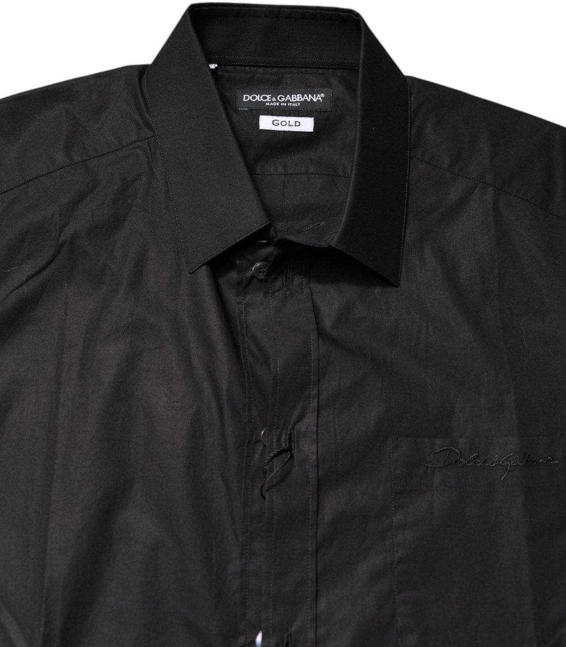 Dolce & Gabbana Black GOLD Cotton Collared Formal Dress Shirt Zwart