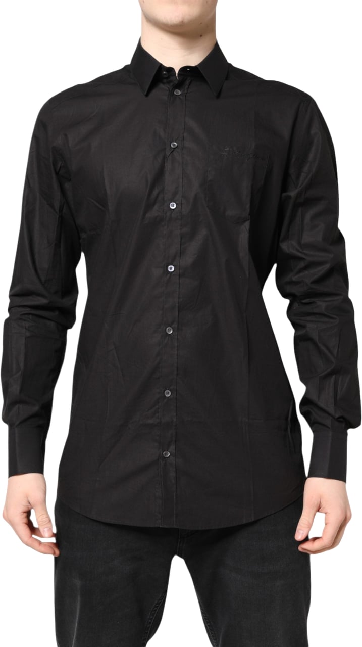 Dolce & Gabbana Black GOLD Cotton Collared Formal Dress Shirt Zwart