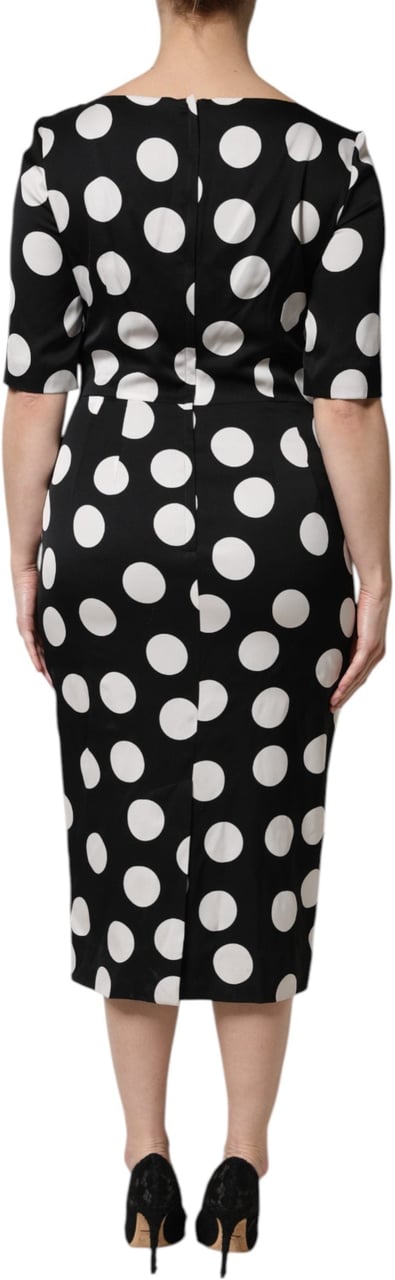 Dolce & Gabbana Black White Polka Dot Silk Sheath Midi Dress Divers