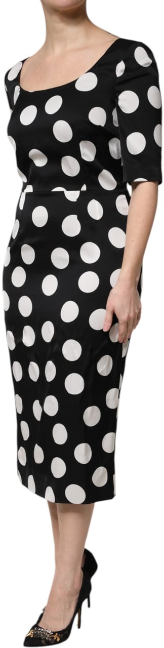 Dolce & Gabbana Black White Polka Dot Silk Sheath Midi Dress Divers