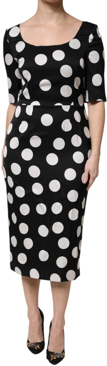 Dolce & Gabbana Black White Polka Dot Silk Sheath Midi Dress Divers