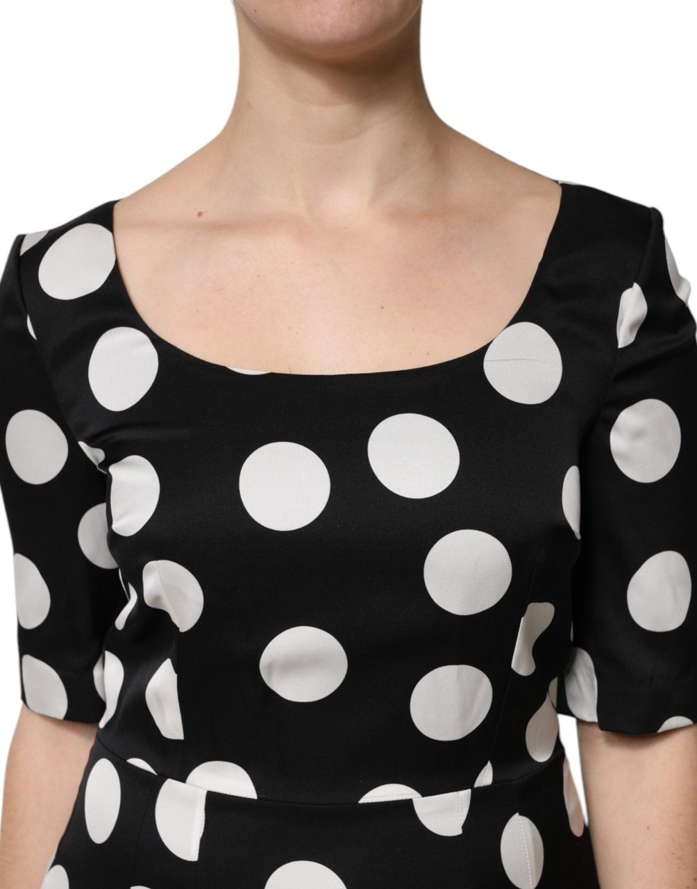 Dolce & Gabbana Black White Polka Dot Silk Sheath Midi Dress Divers