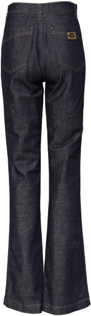 Dolce & Gabbana Dark Blue Cotton Flared Wide Leg Denim Jeans Blauw