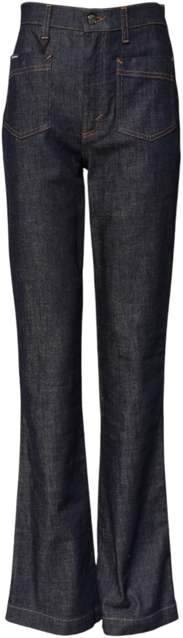 Dolce & Gabbana Dark Blue Cotton Flared Wide Leg Denim Jeans Blauw