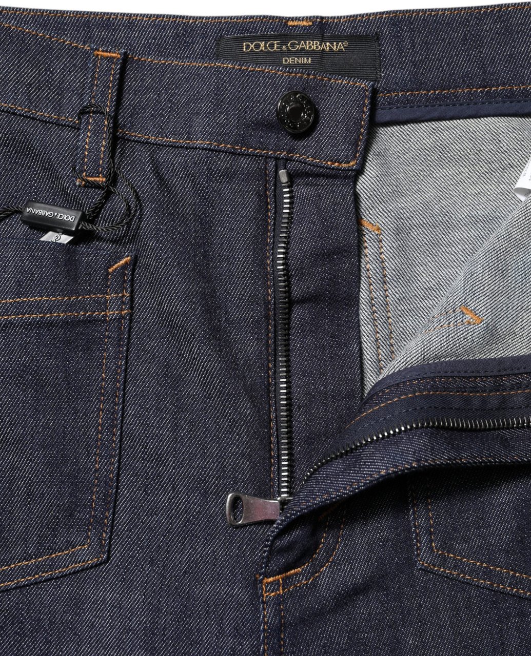 Dolce & Gabbana Dark Blue Cotton Flared Wide Leg Denim Jeans Blauw