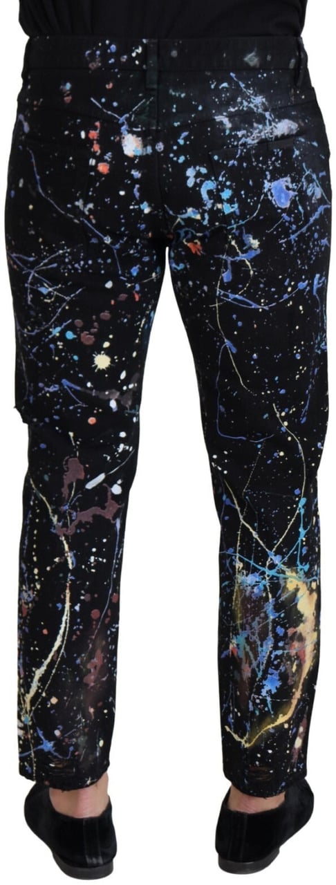 Dolce & Gabbana Black Cotton Color Splash Print Denim Jeans Zwart