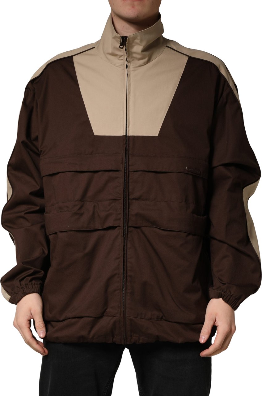 Dolce & Gabbana Brown Beige Cotton Zip Windbreaker Jacket Bruin