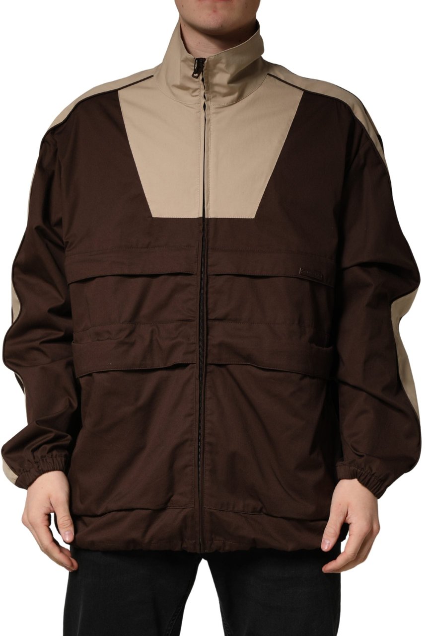 Dolce & Gabbana Brown Beige Cotton Zip Windbreaker Jacket Bruin