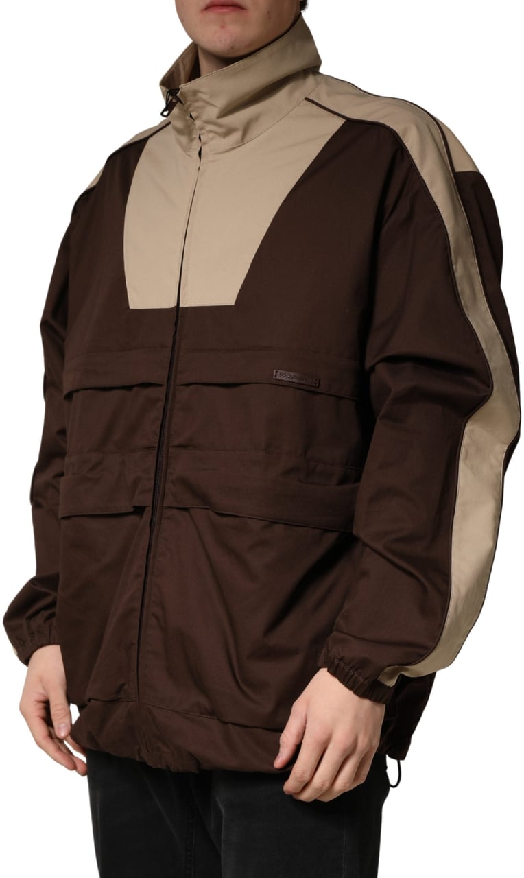 Dolce & Gabbana Brown Beige Cotton Zip Windbreaker Jacket Bruin