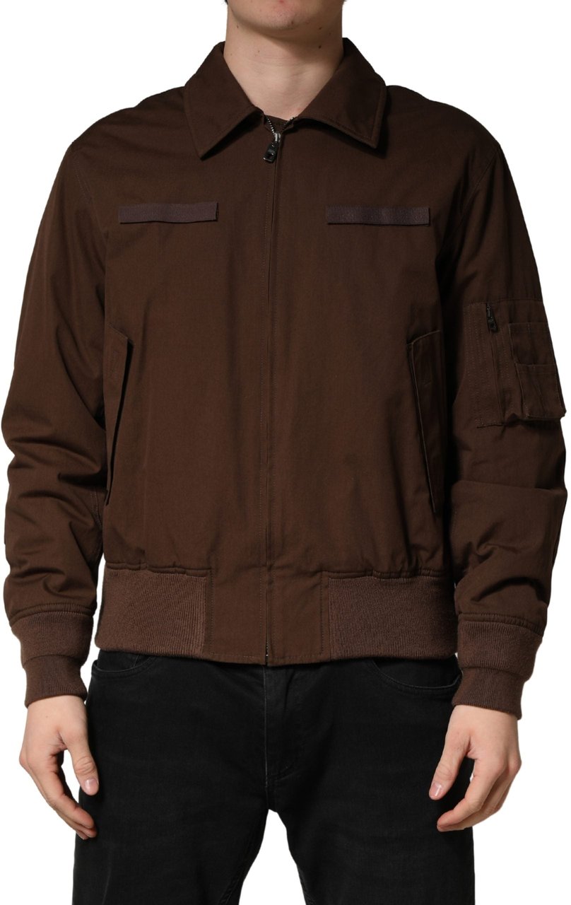 Dolce & Gabbana Brown Cotton Stretch Full Zip Bomber Jacket Bruin