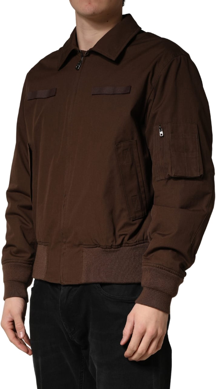 Dolce & Gabbana Brown Cotton Stretch Full Zip Bomber Jacket Bruin