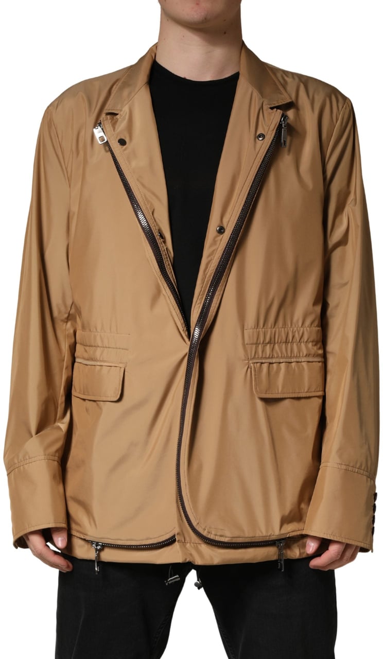 Dolce & Gabbana Brown Single Breasted Layered Coat Jacket Bruin