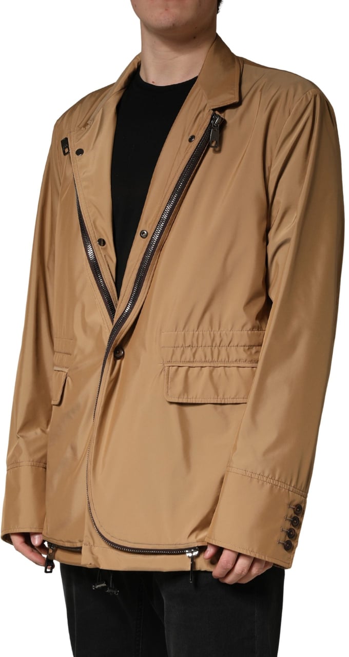 Dolce & Gabbana Brown Single Breasted Layered Coat Jacket Bruin