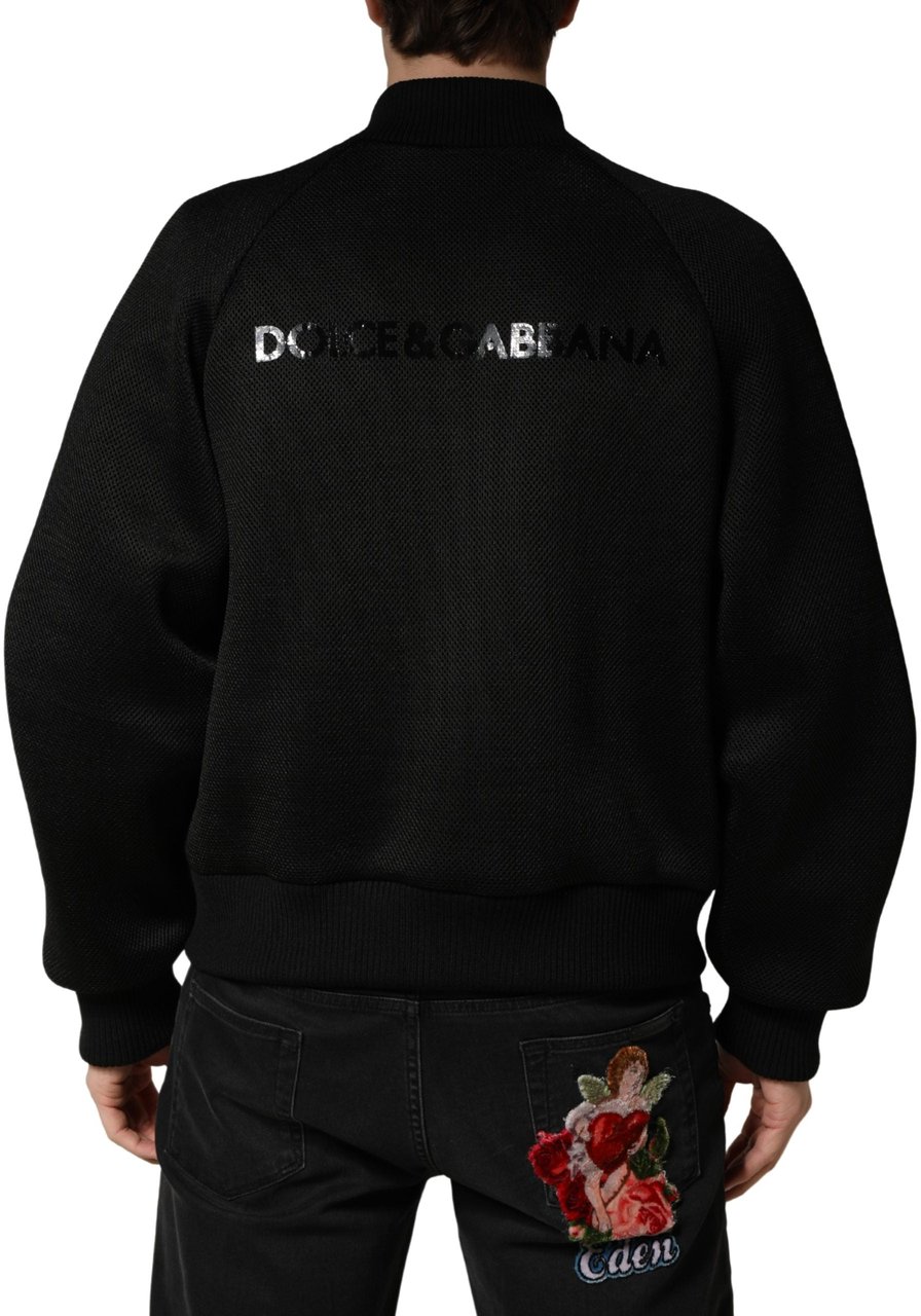 Dolce & Gabbana Men Black Nylon Full Zip Bomber Jacket Zwart