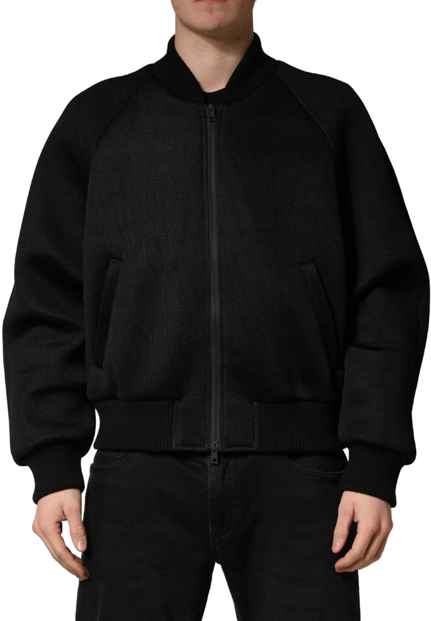 Dolce & Gabbana Men Black Nylon Full Zip Bomber Jacket Zwart
