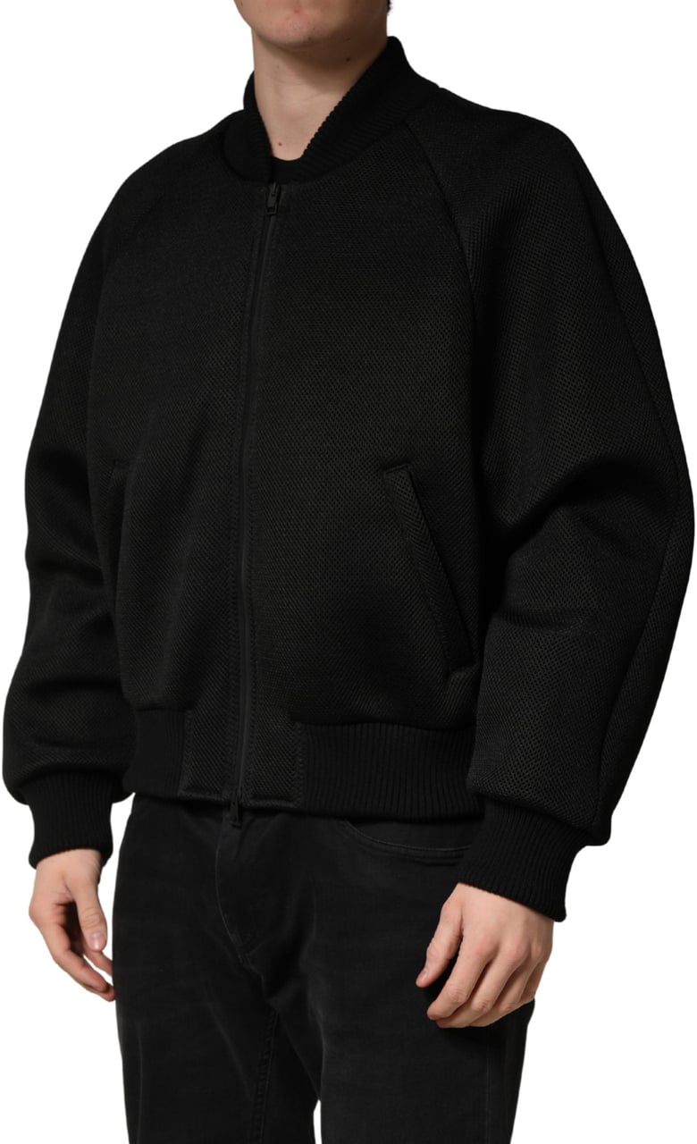Dolce & Gabbana Men Black Nylon Full Zip Bomber Jacket Zwart