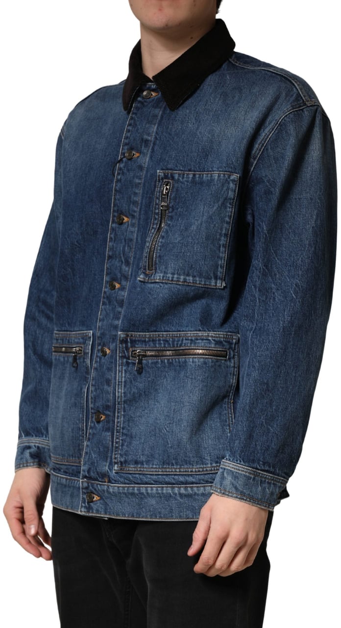 Dolce & Gabbana Black Blue Cotton Denim Blouson Men Jacket Divers