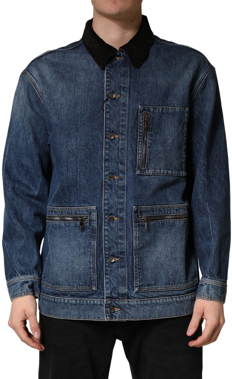 Dolce & Gabbana Black Blue Cotton Denim Blouson Men Jacket Divers