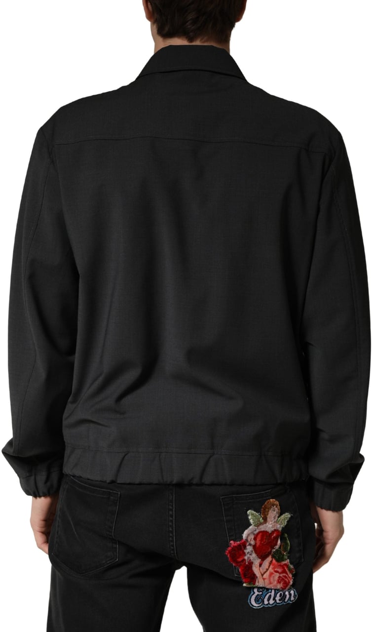 Dolce & Gabbana Black Wool Logo Full Zip Men Bomber Jacket Zwart