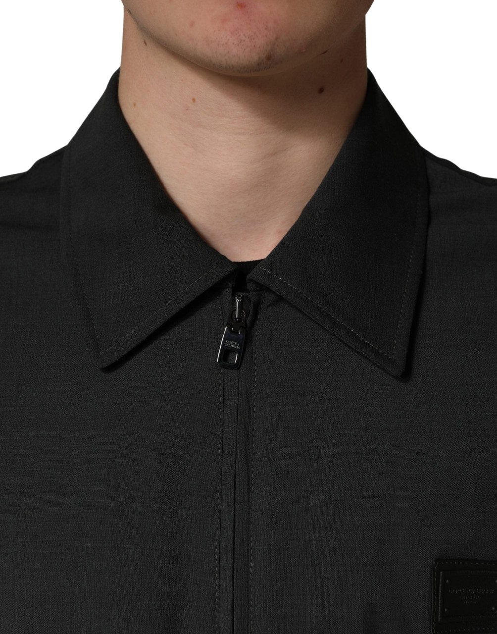 Dolce & Gabbana Black Wool Logo Full Zip Men Bomber Jacket Zwart