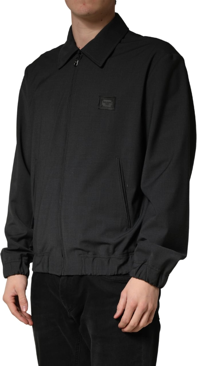 Dolce & Gabbana Black Wool Logo Full Zip Men Bomber Jacket Zwart