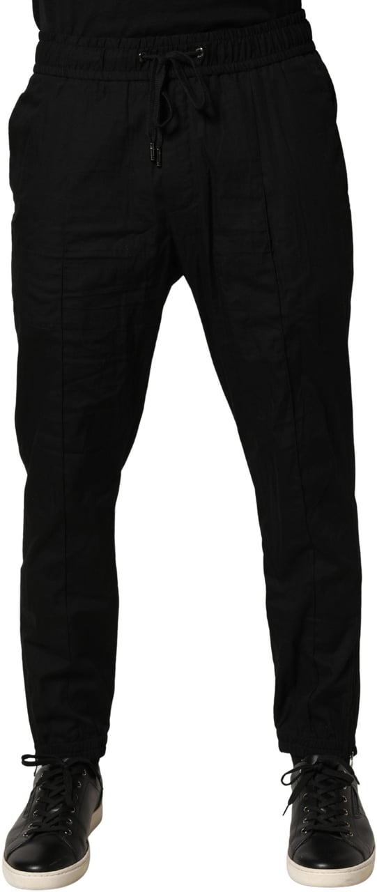 Dolce & Gabbana Black Cotton Skinny Men Jogger Trouser Pants Zwart
