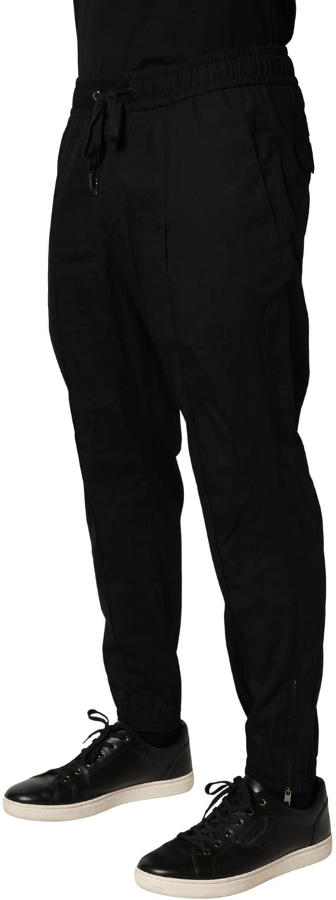 Dolce & Gabbana Black Cotton Skinny Men Jogger Trouser Pants Zwart