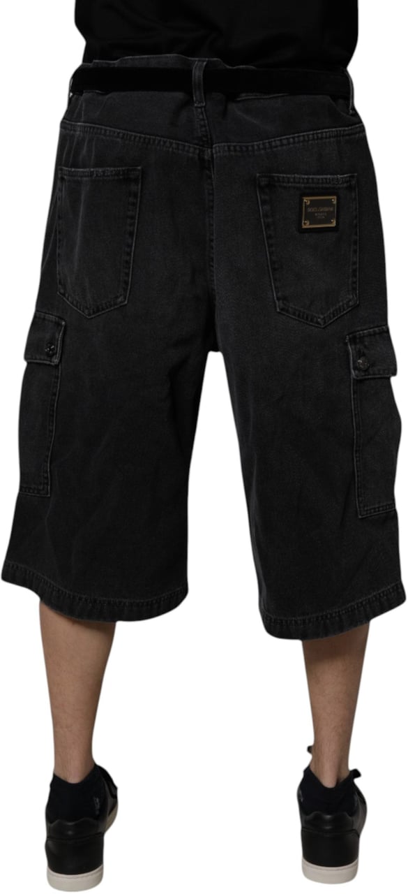 Dolce & Gabbana Black Mid Waist Denim Cargo Bermuda Shorts Zwart