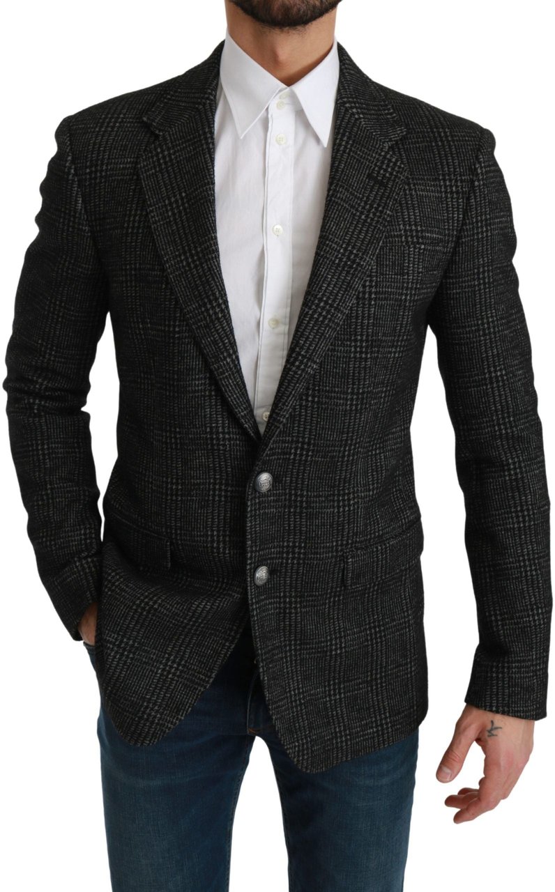 Dolce & Gabbana Gray Plaid Check Slim Fit Jacket Blazer Grijs