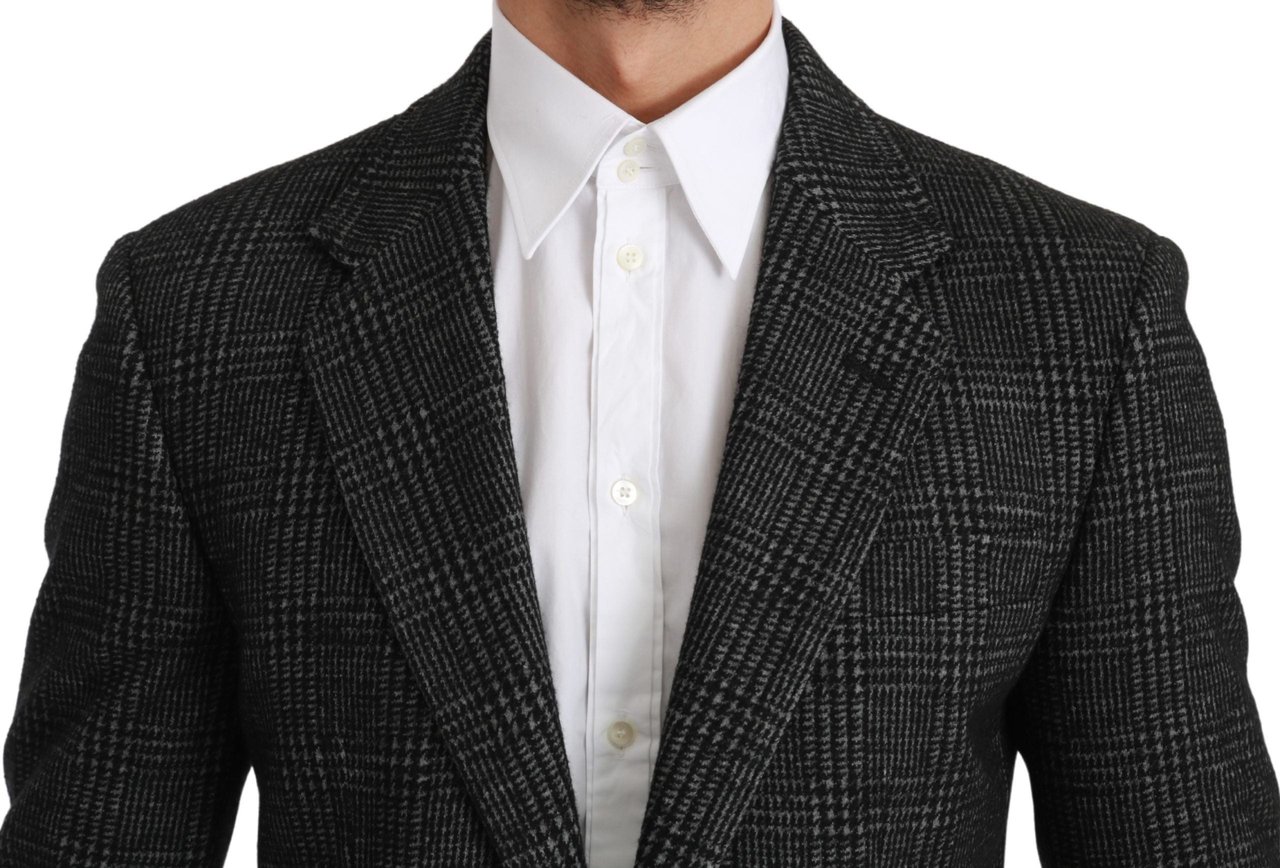 Dolce & Gabbana Gray Plaid Check Slim Fit Jacket Blazer Grijs