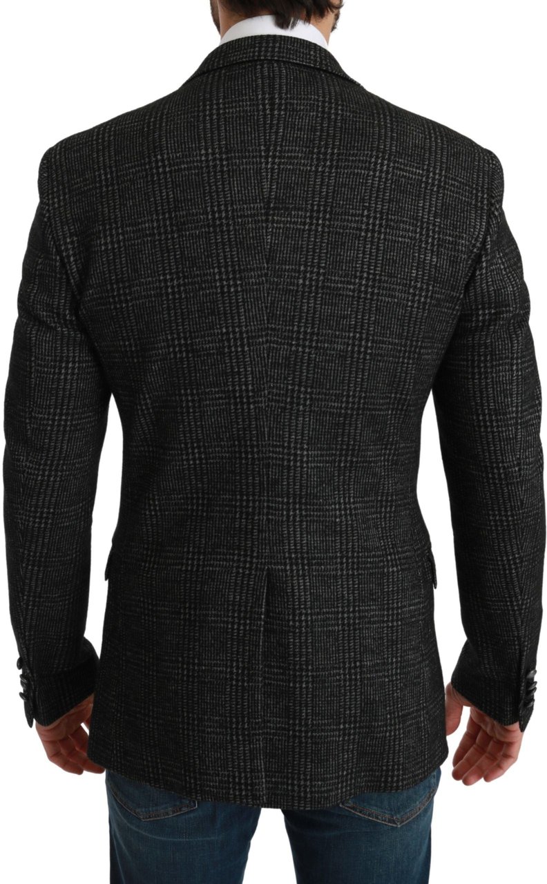 Dolce & Gabbana Gray Plaid Check Slim Fit Jacket Blazer Grijs