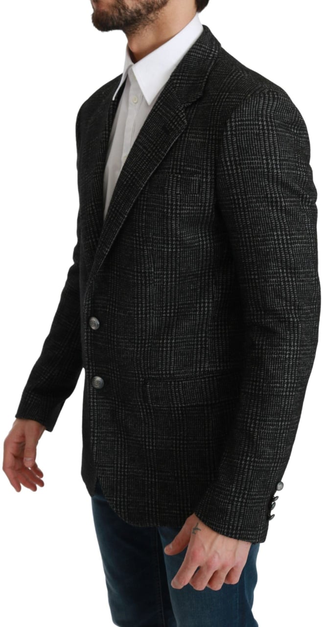 Dolce & Gabbana Gray Plaid Check Slim Fit Jacket Blazer Grijs
