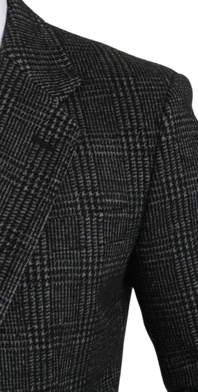 Dolce & Gabbana Gray Plaid Check Slim Fit Jacket Blazer Grijs