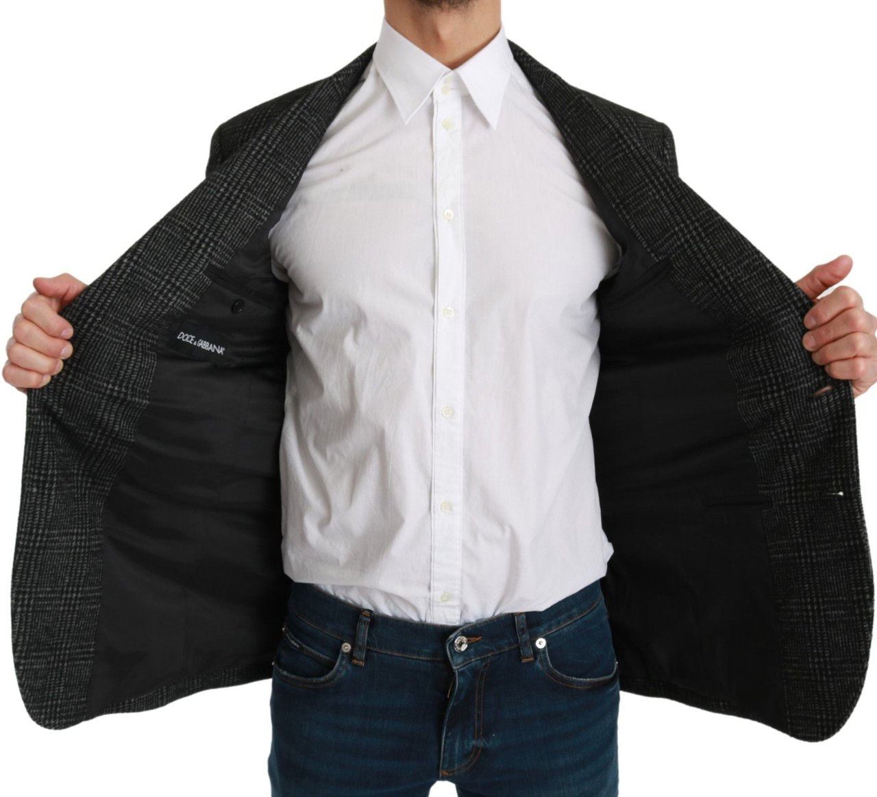 Dolce & Gabbana Gray Plaid Check Slim Fit Jacket Blazer Grijs