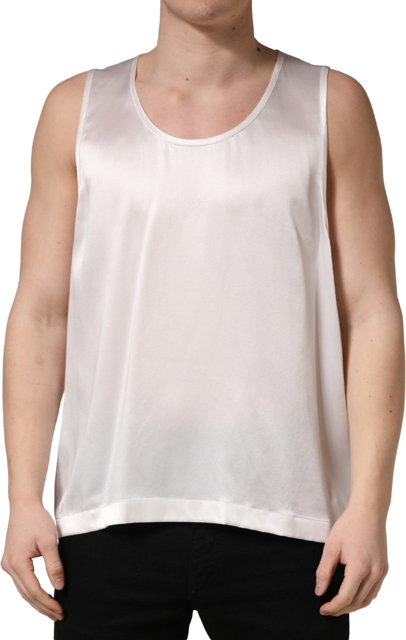 Dolce & Gabbana White Satin Polyester SleevelessTank T-shirt Zwart