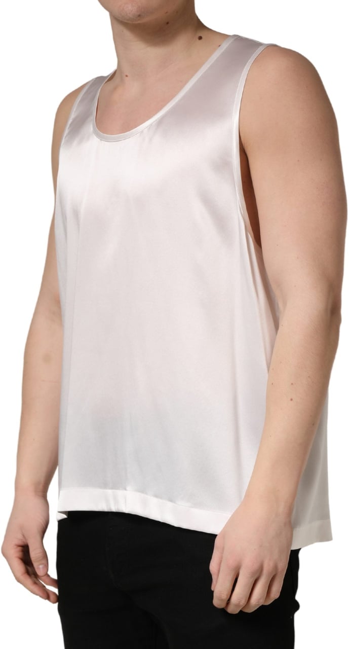 Dolce & Gabbana White Satin Polyester SleevelessTank T-shirt Zwart