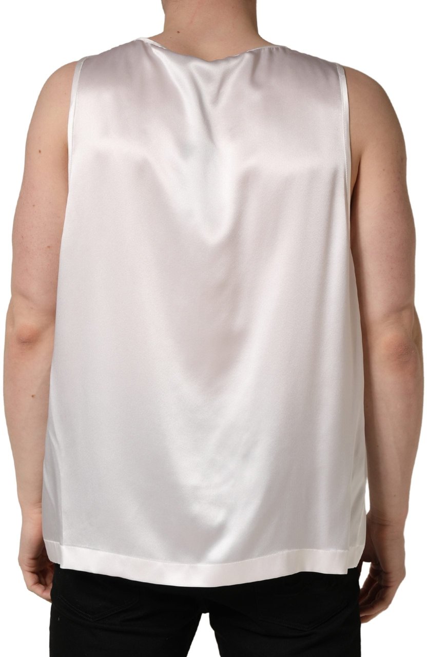 Dolce & Gabbana White Satin Polyester SleevelessTank T-shirt Zwart