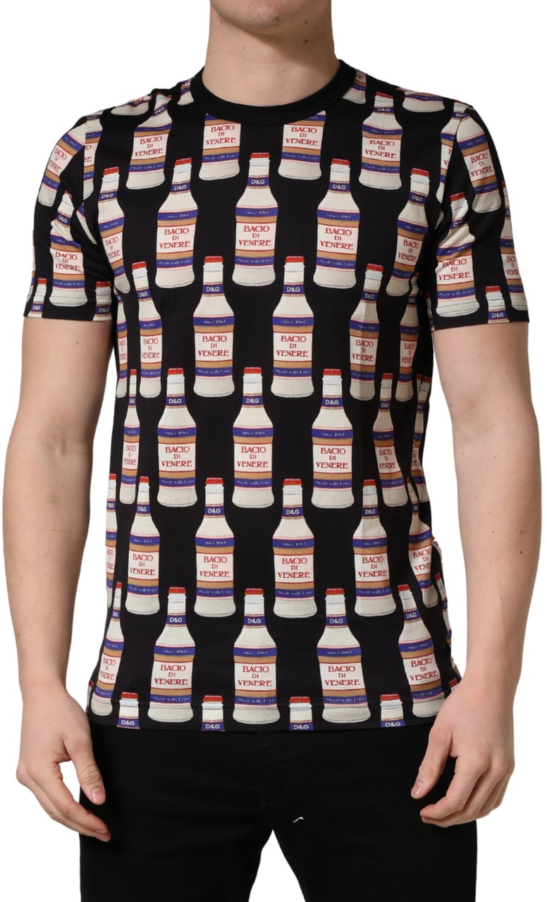 Dolce & Gabbana Black Bottle Print Cotton Crew Neck T-shirt Wit