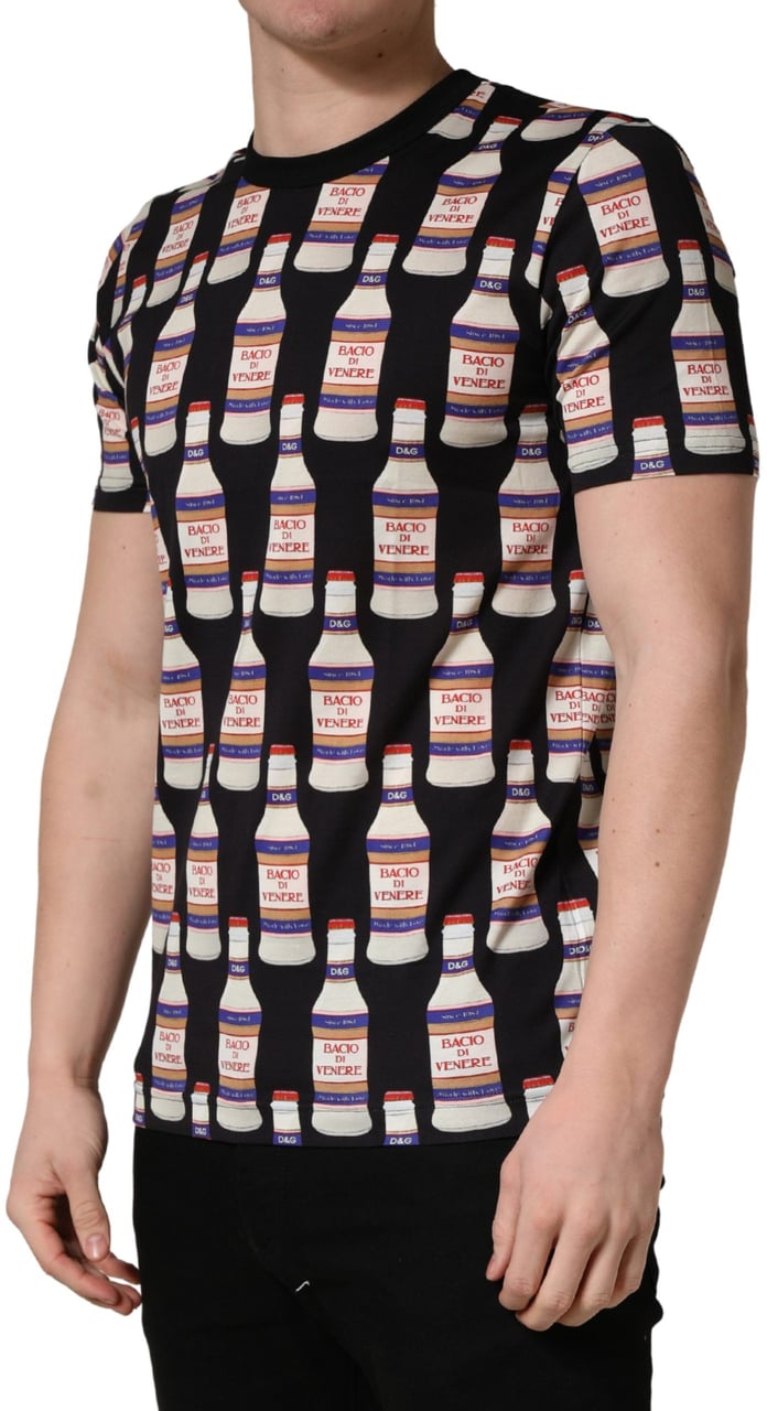 Dolce & Gabbana Black Bottle Print Cotton Crew Neck T-shirt Wit