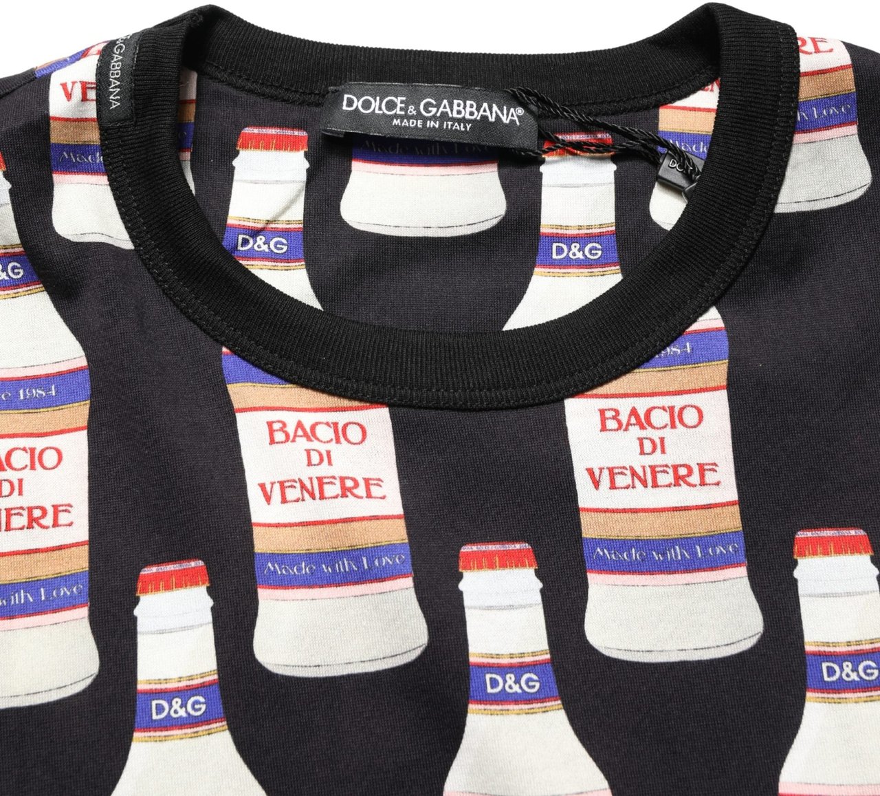 Dolce & Gabbana Black Bottle Print Cotton Crew Neck T-shirt Wit