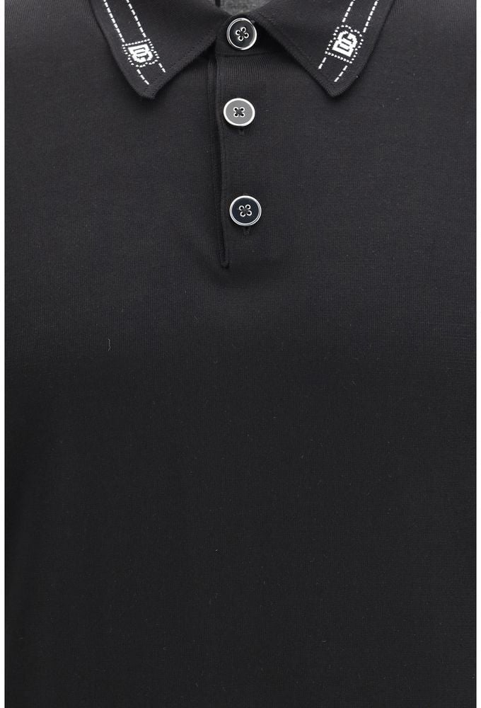 Dolce & Gabbana Black Silk Polo Shirt Zwart